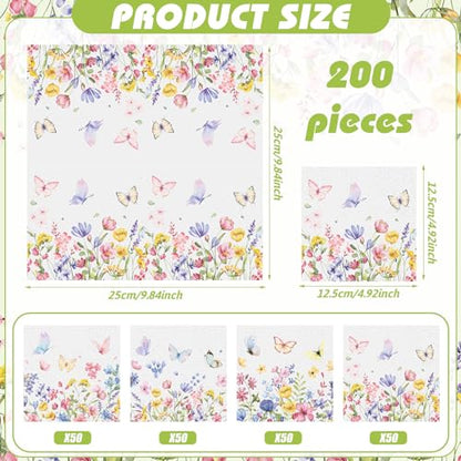 200 Pieces Summer Floral Cocktail Napkins 2