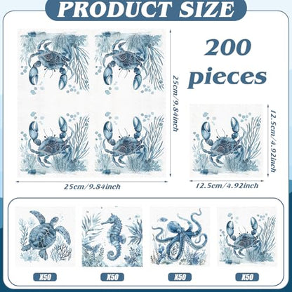 200 Pieces Blue Ocean Animal Paper Napkins 2 (200 Count)