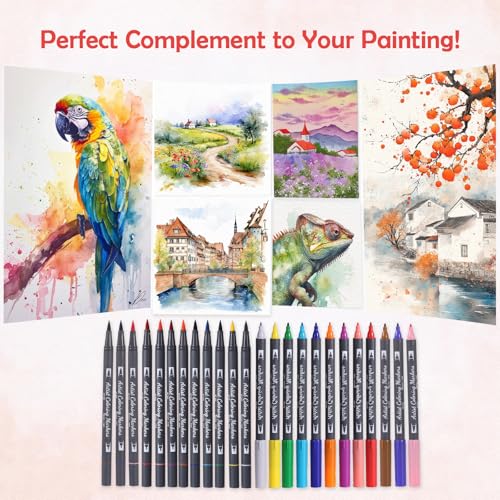 24 Colors Blendable Watercolor Markers for Adults 2026 Professional Double Tip Paint Pens with 1 Water Brush Pen Water Based Coloring Pens Drawing Markers Set with Flexible Brush Tip (24 Count)