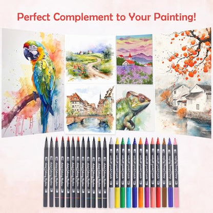 24 Colors Blendable Watercolor Markers for Adults 2026 Professional Double Tip Paint Pens with 1 Water Brush Pen Water Based Coloring Pens Drawing Markers Set with Flexible Brush Tip (24 Count)