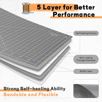 Premium 5 Pcs Self Healing Cutting Mat 18''x12'' (5 Count)