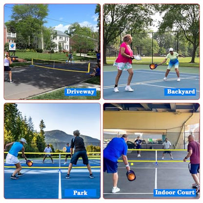 Pickleball Net and Fiberglass Paddle Set of 4