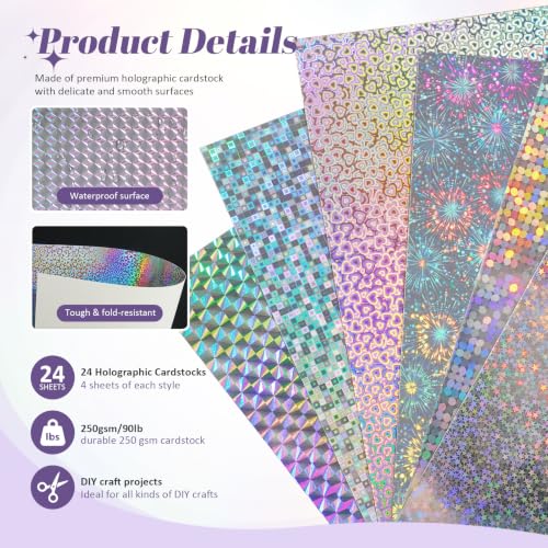 24 Sheets Holographic Cardstock 8.5 x 11 Inch (24 Count)