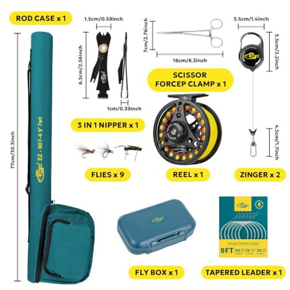 Fly Fishing Rod Combo Starter Kit 4 Piece 7WT 9FT Emerald Green 24T Carbon Fiber Trout Fly Rod with Reel