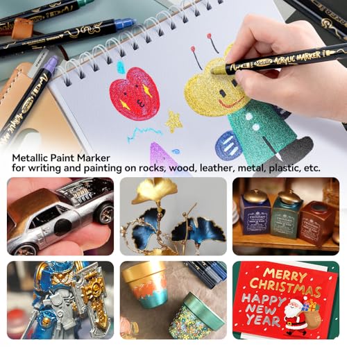 12Colors Metallic Paint Markers Bold and Fine Dual (12 Count)