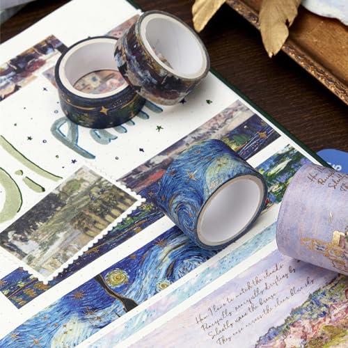 Landscape Washi Tape Set in Oil Painting Style 24 Rolls Scenery Drawing Masking Graphic Decorative Tapes for Arts (24 Count)