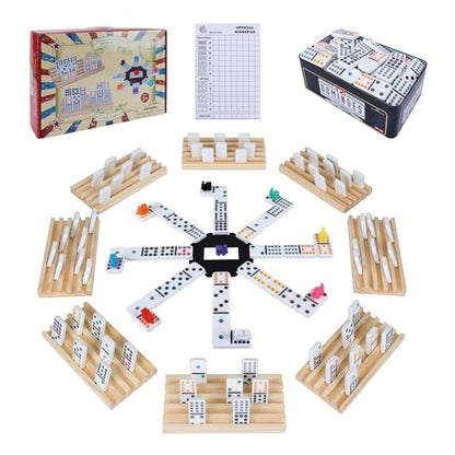 Double 12 Mexican Train Dominoes Set for Adults with 8PCS Wooden Holders