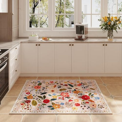 Door Mat Indoor Entrance 2x3 Rug Machine Washable Boho Floral Small Area Rug Non