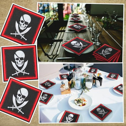 60 Pcs Pirate Napkins 6.5 x 6.5 Inches Pirate Party Decorations (60 Count)