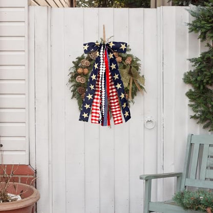 Large Patriotic Star Ribbon Bow for Wreath