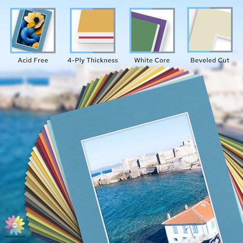 Mat Board Center 50 Pack 11x14 Mat+Backings+Bags for 8x10 Photo Mix Color
