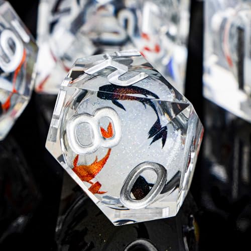 DND Dice Set Liquid Core Koi Fish Sharp Edged Dragons Dice Compatible with D&D Role Playing Game