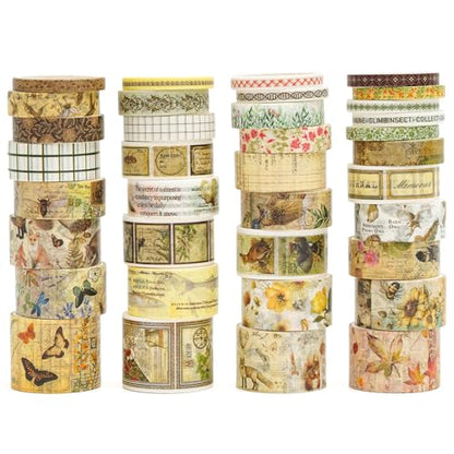 36 Rolls Vintage Washi Tape Pack Retro Arts Adhesive Tapes Wide Chronicle Decorative Masking Tape Sets for Craft (36 Count)