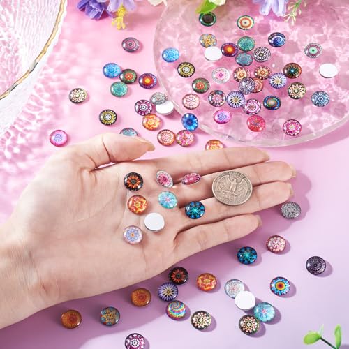 100Pcs Flower Printed Glass Cabochons for Jewelry Making