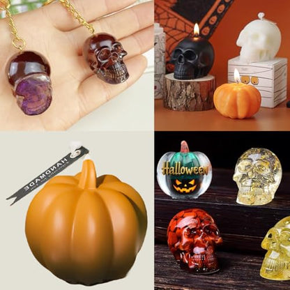 4Pcs Skull Resin Molds with 2Pcs Pumpkin Silicone Mold (6 Count)
