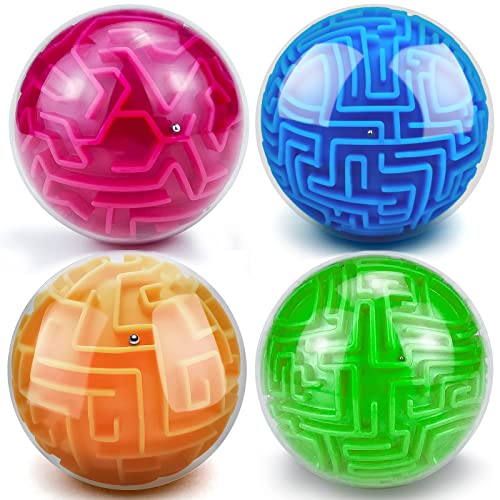 4Pcs 3D Puzzle Maze Ball Brain Teaser for Kids Boys Girls Age 6 7 8 (4 Count)