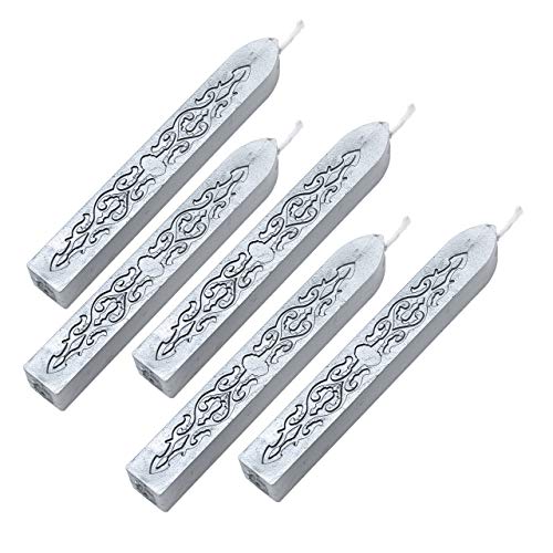 5Pcs Silver Sealing Wax Sticks with Wicks for Wax Seal Stamp (5 Count)