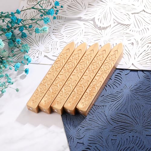 5Pcs Light Gold Sealing Wax Sticks with Wicks for Wax Seal Stamp (5 Count)