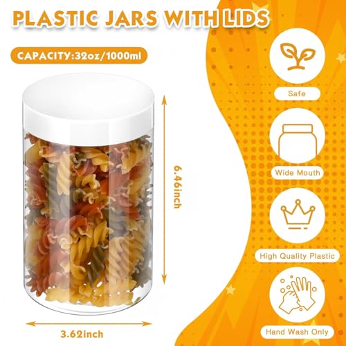 12 Pack 32 oz Plastic Container Jars with Lids Round Clear Travel Cosmetic Container Slime Jars for Toiletries (12 Count)