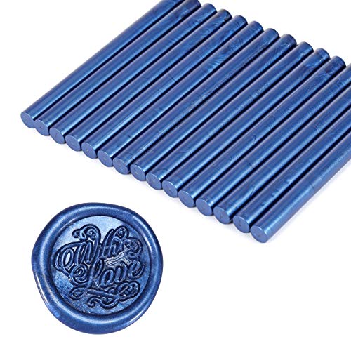 15Pcs Metallic Blue Glue Gun Sealing Wax Sticks for Wax Seal Stamp (15 Count)
