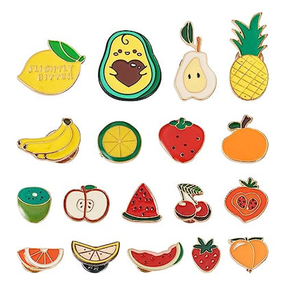 Beadthoven 17pcs Fruits Enamel Brooch Pins Set Cute Cartoon Food Lapel Pins Watermelon Strawberry Orange Lemon Avocado Pins Lapel Badge Button Pins Jewelry for Backpack Cloths Hats Jacket Decoration (17 Count)