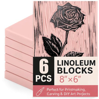 6 PCS 8"x6" Soft Linoleum Blocks for Printmaking & Stamp Making (6 Count)