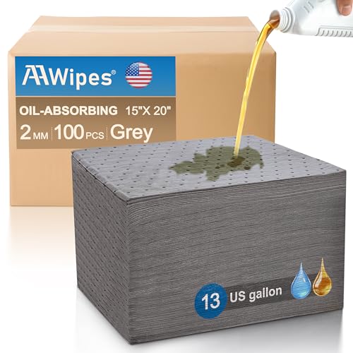 Oil Absorbent Pads 15" X 20" 100 Packs Universal for All Liquids Oil Spill Control Oil Absorbing Sheets for Garage Grey OG1520