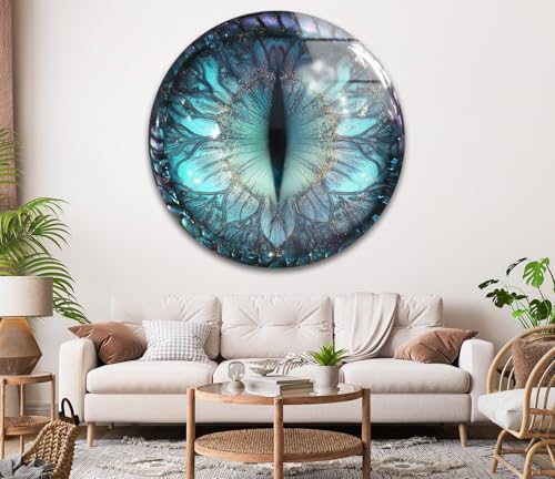 31.5''(80cm) Diameter Mystical Dragon Eye Round Glass Wall Art Tempered Glass Printing Wall Decor Large Wall Art Wall Hangings