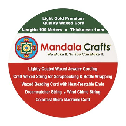 1mm Light Gold Waxed Cord
