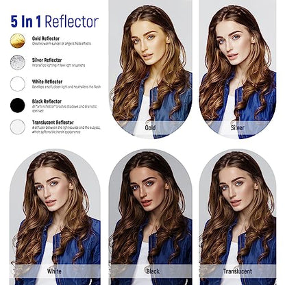 12 Inch 30 Centimeter Light Reflector Light Diffuser 5 in 1 Collapsible Multi Disc with Bag