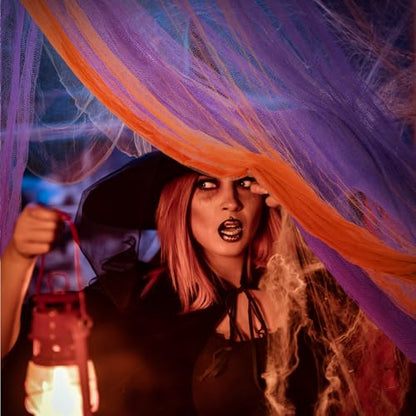 Halloween Cheese cloth 84.65 x 590.55 Inch White Orange and Purple Cheesecloth Roll for Crafts Large Cotton Muslin Gauze Fabric for Halloween Outdoor & Indoor Spooky Decoration