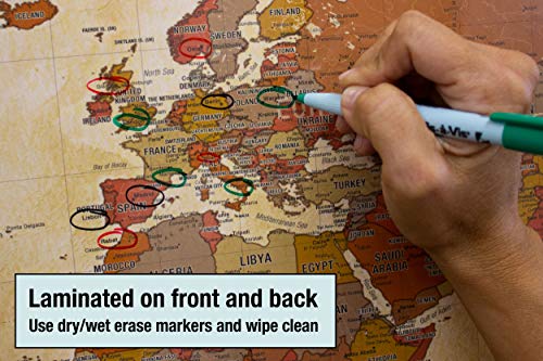 Laminated World Pioneer Map Poster