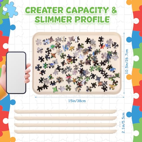 4 Pcs 15'' x 10.5' Extra Large Puzzle Sorting Trays Stackable Puzzle Trays for Sorting Piece Sorter Jigsaw Storage Accessory for 2000 (4 Count)