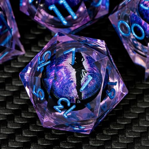 DND Resin Dice Dragon Eye Dice Liquid Core Purple Sharp Edged Dice Set with Gift Box