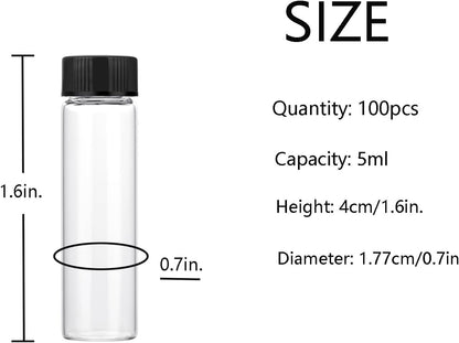 5ml Clear Small Glass Vials 100pcs with Screw Caps(100pcs)