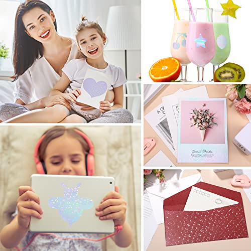 108 Sheets Holographic Sticker Paper Clear A4 Vinyl Sticker Laminate Sheets Adhesive Holographic Overlay Waterproof Transparent Film with Gem