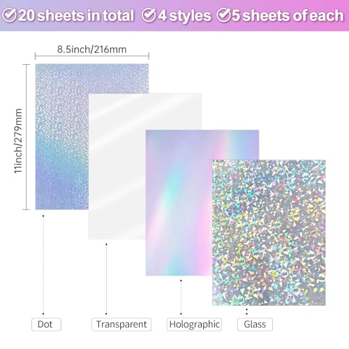 Holographic Sticker Paper for Inkjet & Laser Printer 8.5x11 inch Printable Vinyl Holographic Sticker Paper Self