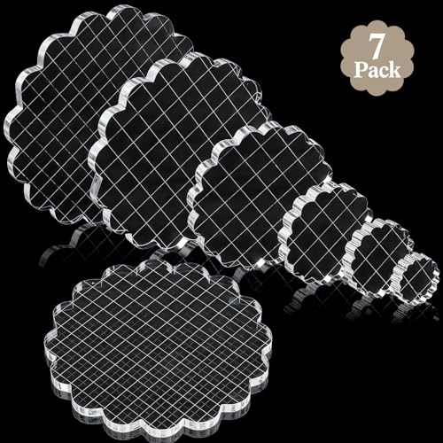 7 Pcs Acrylic Stamp Blocks Set Clear with Grid Lines
