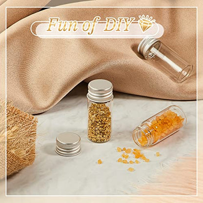 100 Pcs Small Clear Vials Spice Mini Jars with Lids Mini Glass Bottles with Screw Aluminum Metal Caps Tiny Jars Sample Containers for Powder Cream Cosmetic Jewelry Wedding