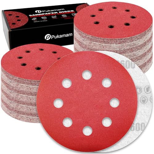 120 Pcs 5 inch Sanding Discs 600 Grit 8 Hole Hook and Loop Round Sandpaper for Random Orbital Sander (120 Count)