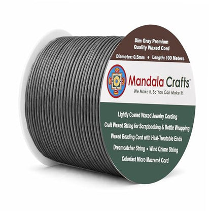 0.5mm Dim Gray Cotton Waxed Cord for Jewelry Making (327 Foot)