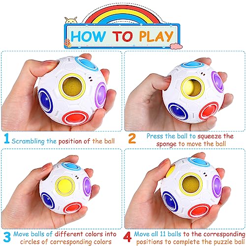 12 Pack Rainbow Puzzle Balls Magic Fidget Balls with 2 Pcs Pouches Fidget Toys for Boys and Girls Funny Stress Reliever Toys for Kids Teens and Adults Back to School Birthday Gifts (12 Count)