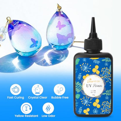200g UV Resin Kit with Large Light 32 Beads for Jewelry Making