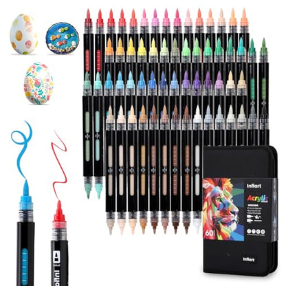 60 Colors Dual Tip Acrylic Paint Markers Automatic Ink Control Acrylic Paint Pens (60 Count)