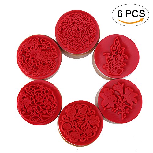 CCINEE 6pcs Round Rubber Stamps Floral Pattern Wooden Stamps for Christmas Scrapbooking Cards and Crafts Making (6 Count)