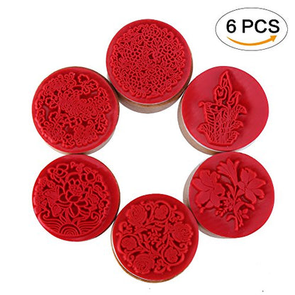 CCINEE 6pcs Round Rubber Stamps Floral Pattern Wooden Stamps for Christmas Scrapbooking Cards and Crafts Making (6 Count)