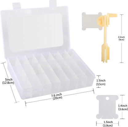 Embroidery Floss Organizer, Cross Stitch Thread Storage Box Tools - Bobbin Winder, 1 Removable 24 Compartments with 40 Hard Plastic Floss Bobbins and Stickers for Craft DIY Embroidery Sewing Storage