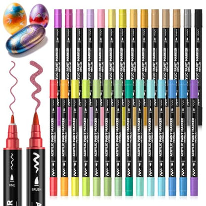 28 Metallic Brush & Fine Tip Acrylic Paint Markers (28 Count)