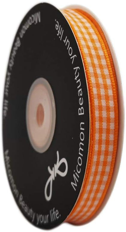 Orange Gingham Plaid Checked Ribbon 25 Yard Each Roll 100% Polyester (3/8", Orange) - Crafty Corner
