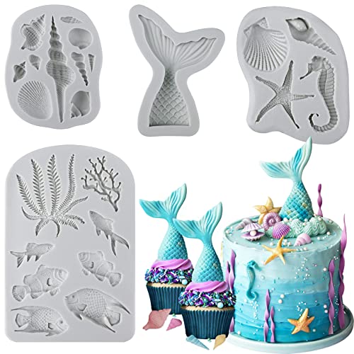 4 Pcs Marine Theme Silicone Fondant Molds